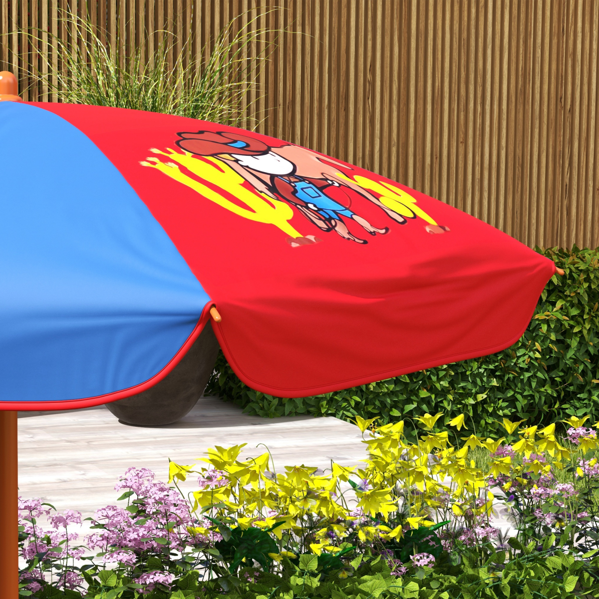 Outsunny Kids Bistro Table and Chair Set with Cowboy Theme, Adjustable Parasol – Outdoor Play Set