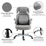 Vinsetto High Back Linen-Look Office Chair with Tilt, Lumbar Support & Flip-Up Arms – Grey