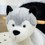 HOMCOM Husky-Shaped Baby Rocking Horse with Seatbelt and Sounds – Plush Rocker for Ages 18-36 Months