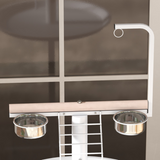 PawHut Bird Table with Four Wheels, Perches and Stainless Steel Bowls – Small Parrot Stand, White