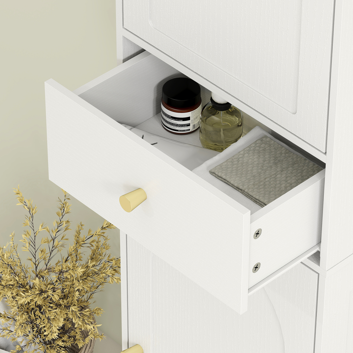 HOMCOM Tall Bathroom Storage Cabinet with Arched Doors, Drawer & Adjustable Shelf – Slim Design, White