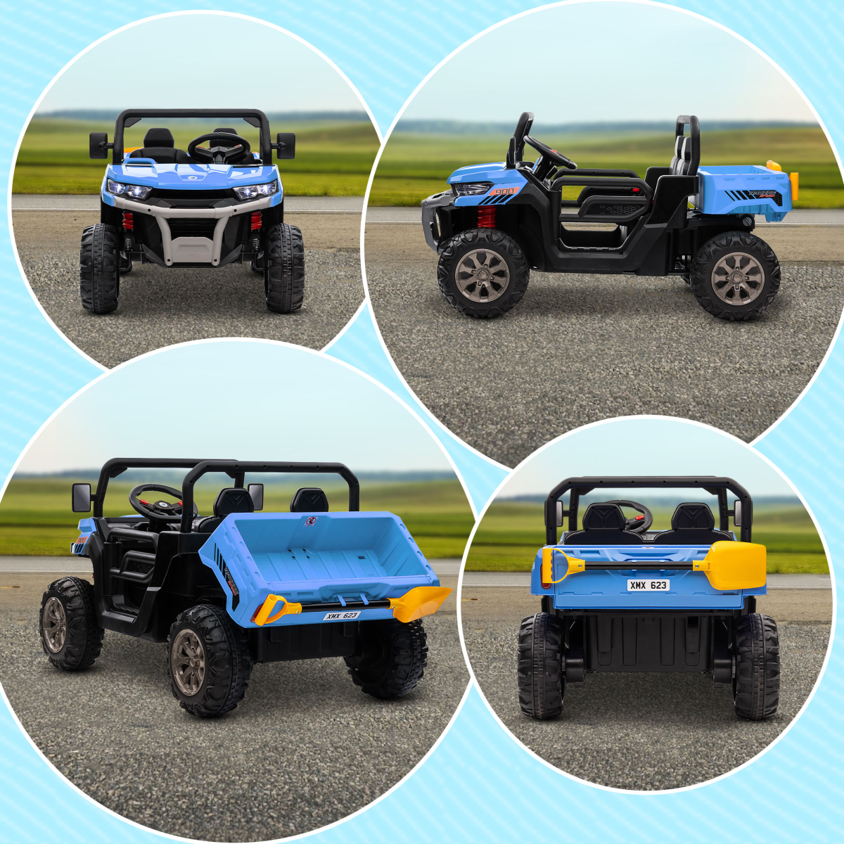 HOMCOM 12V Two-Seater Kids Electric Ride-On Truck with Electric Bucket, Remote Control & LED Lights – Blue