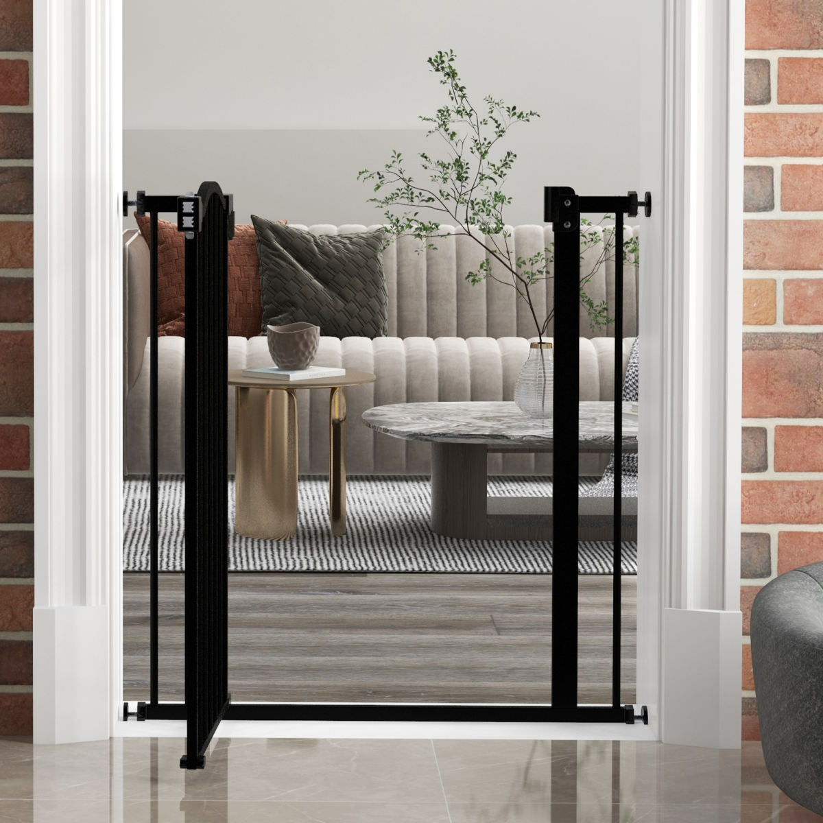 PawHut Adjustable Metal Pet Gate 74-80cm with Auto-Close Door and Double Lock – Safety Barrier, Black
