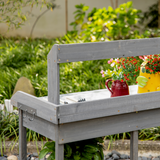 Outsunny Garden Potting Workstation Bench with Galvanised Metal Tabletop, Drawer and Shelves – Solid Wood