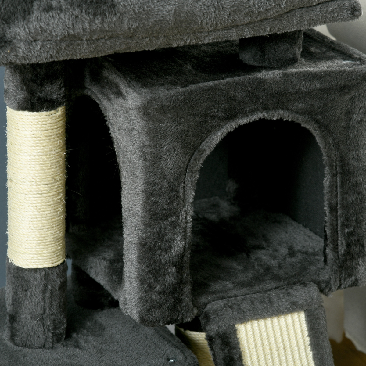 PawHut Cat Activity Tree with 2 Houses, Cushioned Perch and Sisal Scratching Posts – Indoor Cat Tower, Black