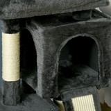 PawHut Cat Activity Tree with 2 Houses, Cushioned Perch and Sisal Scratching Posts – Indoor Cat Tower, Black