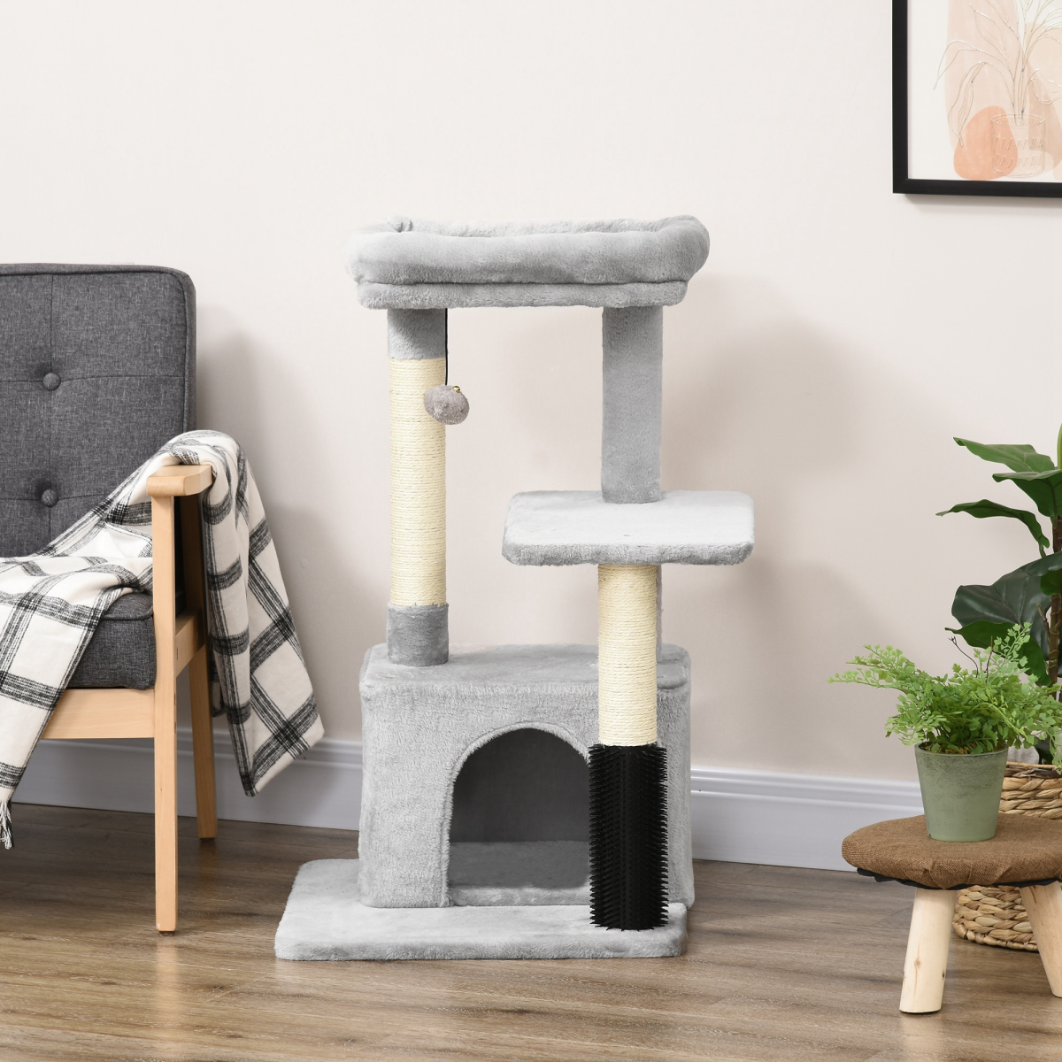 Pawhut Multi-Level Cat Tree with Sisal Scratching Posts, Padded Bed & Hanging Toy – Climbing Activity Centre