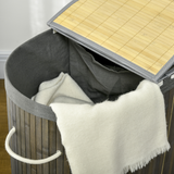 HOMCOM 100L Bamboo Laundry Basket with 2 Compartments, Lid and Removable Lining – Washing Hamper, Grey