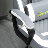 Racing Gaming Chair with Lumbar Cushion & Headrest Pillow, Height Adjustable – PVC Leather Study Chair, Grey & White