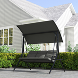 Outsunny 3-Seater Garden Swing Chair with Adjustable Canopy & Glass Coffee Tables – Steel Frame, Dark Grey