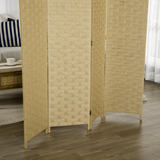 4-Panel Folding Room Divider, Wave Fibre Woven Wicker Effect Privacy Screen with Wood Frame, Brown