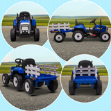 HOMCOM Ride-On Tractor with Detachable Trailer, Remote Control & Music – Kids Electric Toy, Blue