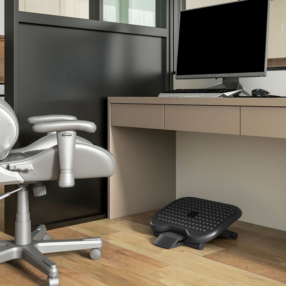 HOMCOM Adjustable Foot Rest with 3 Height Levels and 0–30° Angle – Textured Home Office Footstool, Black