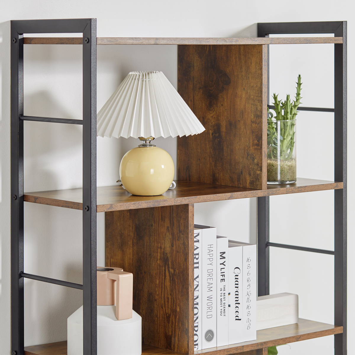 Industrial 5-Tier Storage Shelf Bookcase with Metal Frame – Floor Standing Display Rack, Brown and Black