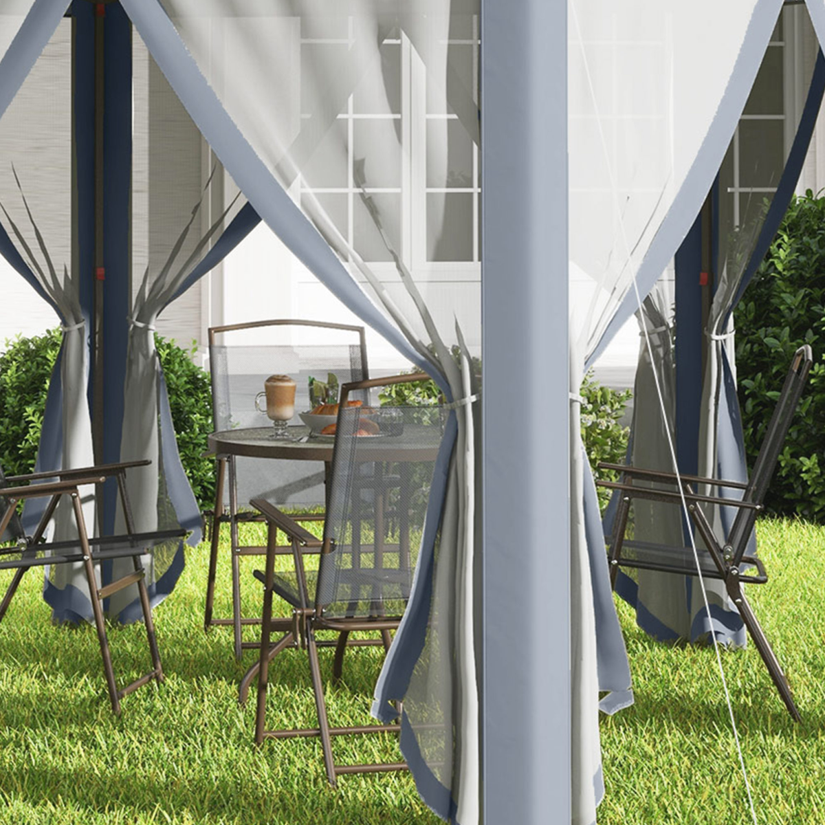 Outsunny 4 x 4m Hexagon Pop-Up Gazebo with Double Roof & Mesh Netting – Grey