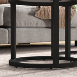 HOMCOM Glass Coffee Table Set of 2 with Marble-Effect Tempered Glass Tops – Round Nest of Tables, White, Black