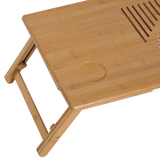 HOMCOM Portable Bamboo Laptop Desk with Adjustable Height, Tablet Holder, Drawer & Cup Slot – Bed Tray