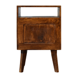 Artisan Furniture Zen 1 Door Bedside Table with Brass Cut-Out Door Front – Art Deco Style, Brown
