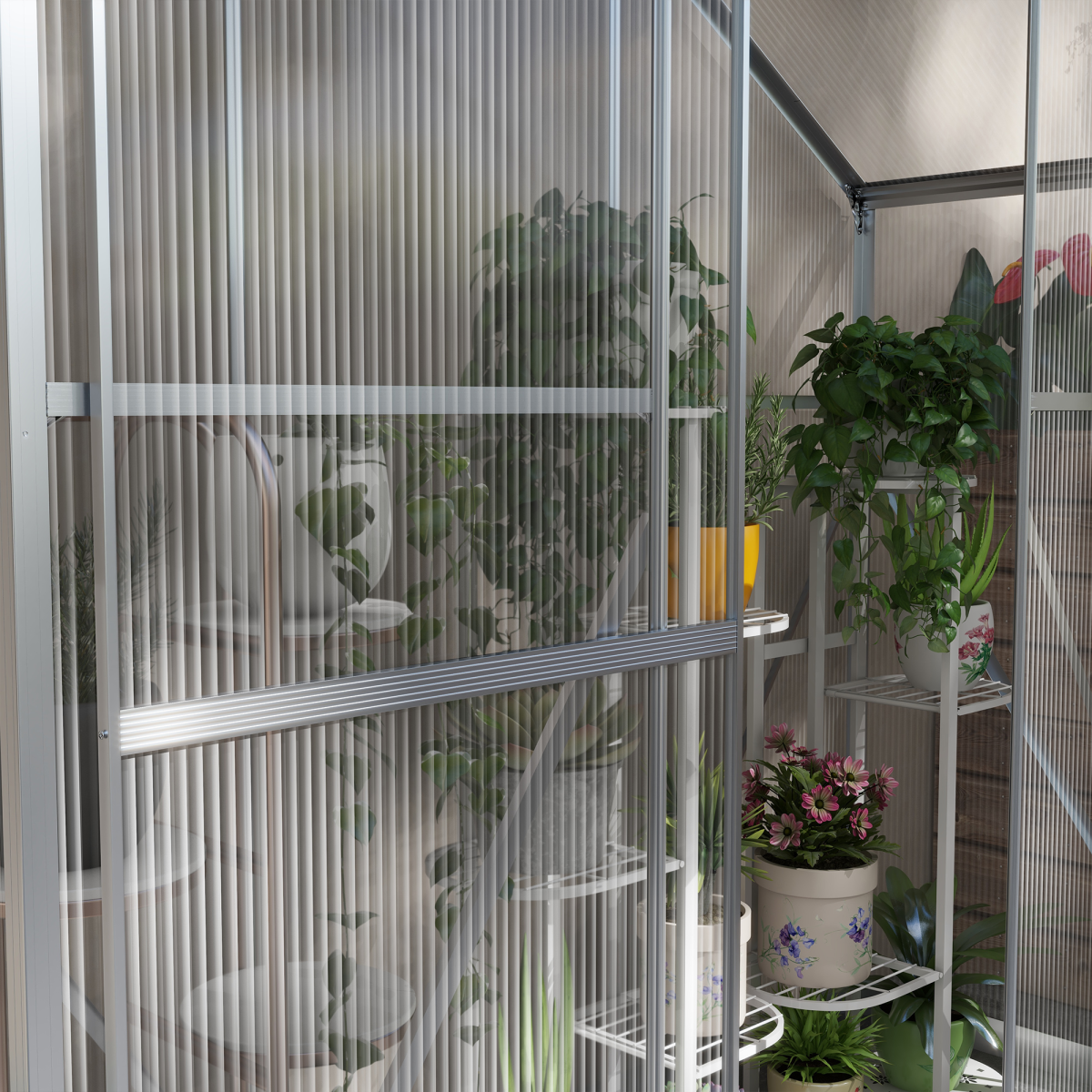 Outsunny 6 x 2.5ft Polycarbonate Greenhouse with Aluminium Frame & Sliding Door – Adjustable Vent, Silver