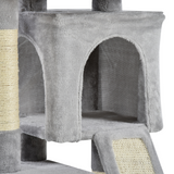 Pawhut Cat Activity Tree with 2 Houses, Sisal Scratching Posts & Cushioned Top Perch – Plush, Grey