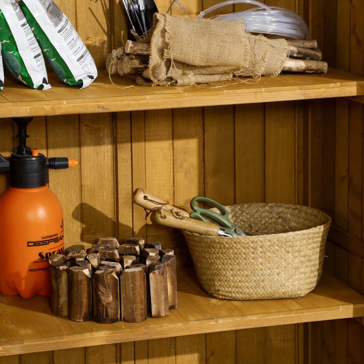 Outsunny Wooden Garden Storage Shed with 3 Shelves, Felt Roof & Lockable Double Doors – Outdoor Tool Cabinet