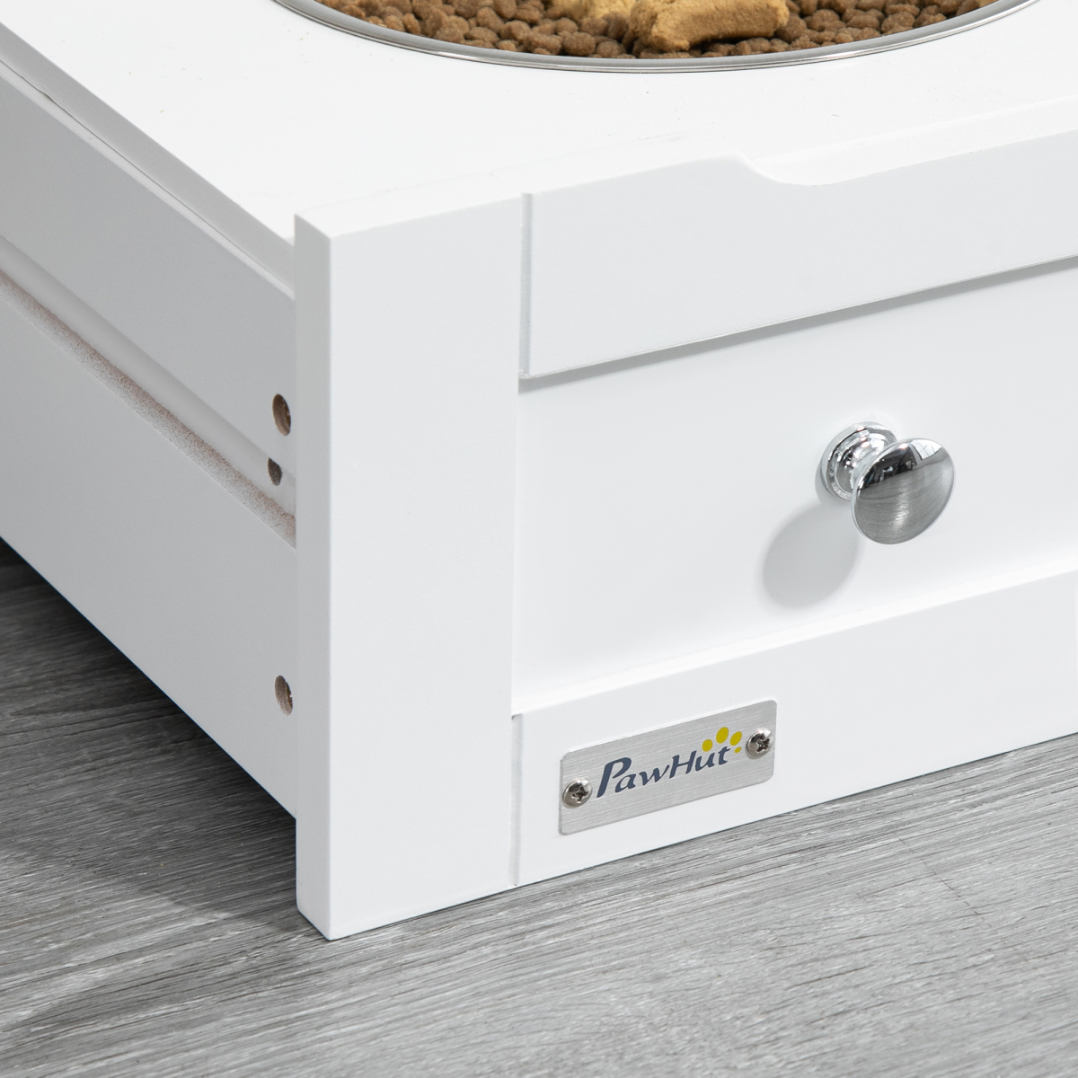 PawHut Pet Feeder Station with Two Removable Bowls & Storage Cabinet – Dog and Cat Feeding Table, White