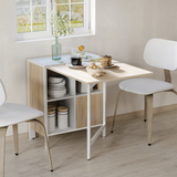 Folding Drop-Leaf Desk with Storage Shelves – Oak & White Space-Saving Desk, Dining or Console Table