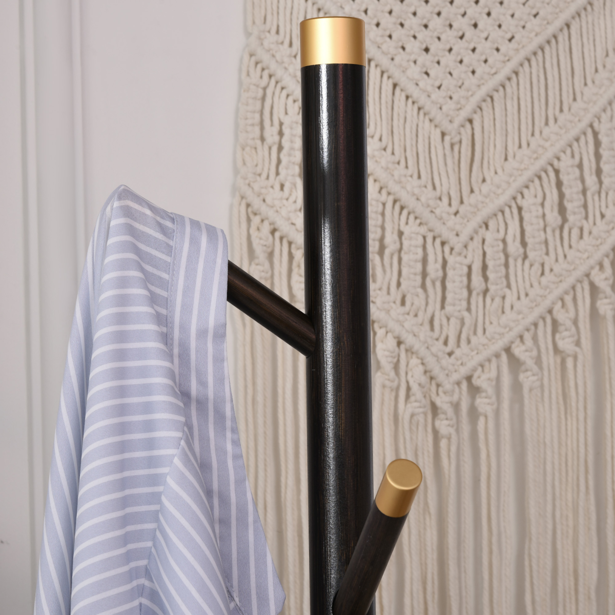 HOMCOM Bamboo Coat Stand with 6 Hooks, 180cm – Free-Standing Hall Tree with Gold-Tone Accents