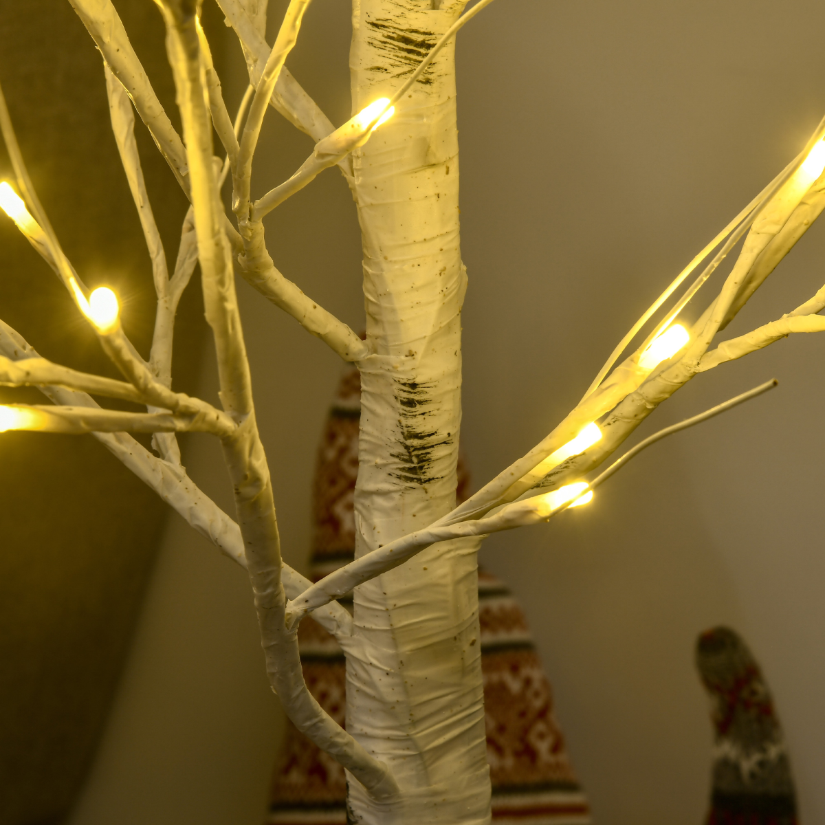 HOMCOM 4ft Artificial White Birch Tree with 72 Warm White LEDs – Pre-Lit Indoor and Covered Outdoor Decor