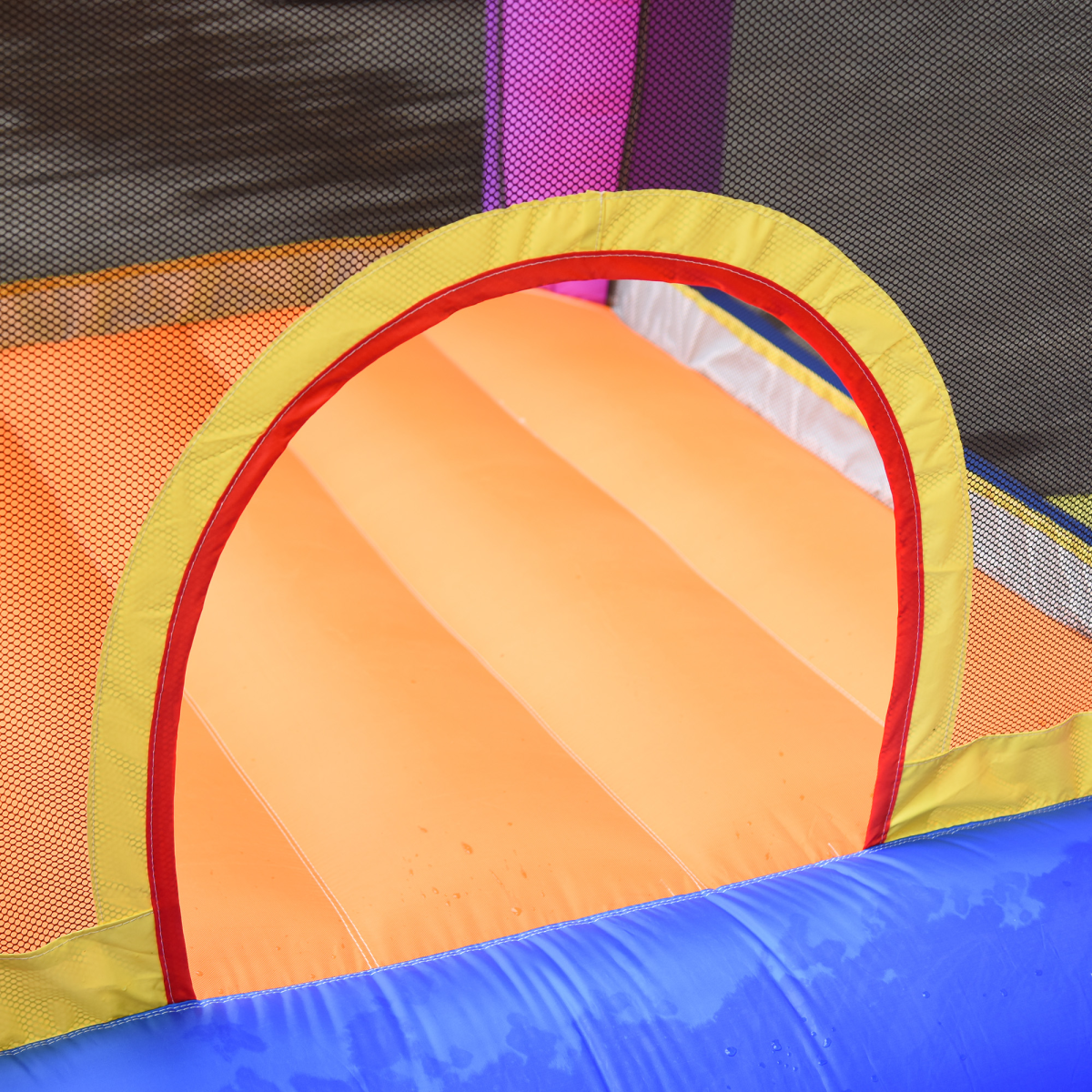 Outsunny Inflatable Bouncy Castle with Slide, Pool & Trampoline, Includes Blower – Kids Garden Play, Multi-Colour