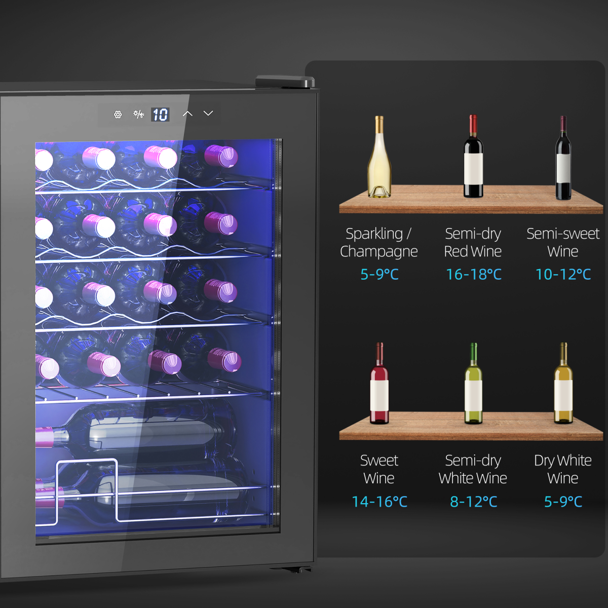 HOMCOM Freestanding 20 Bottle Wine Cooler Fridge with Glass Door & LED Light – Wine Storage