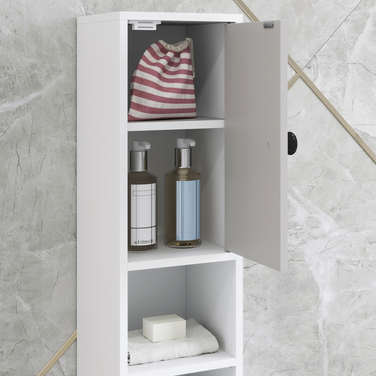 kleankin Slim Bathroom Cabinet with Drawer and Adjustable Shelves – Toilet Roll Storage Unit, Light Grey