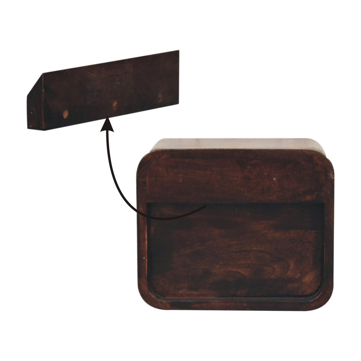 Artisan Furniture Mini Curved Wall Mounted Bedside Table, 1 Drawer – Solid Mango Wood, Dark Brown