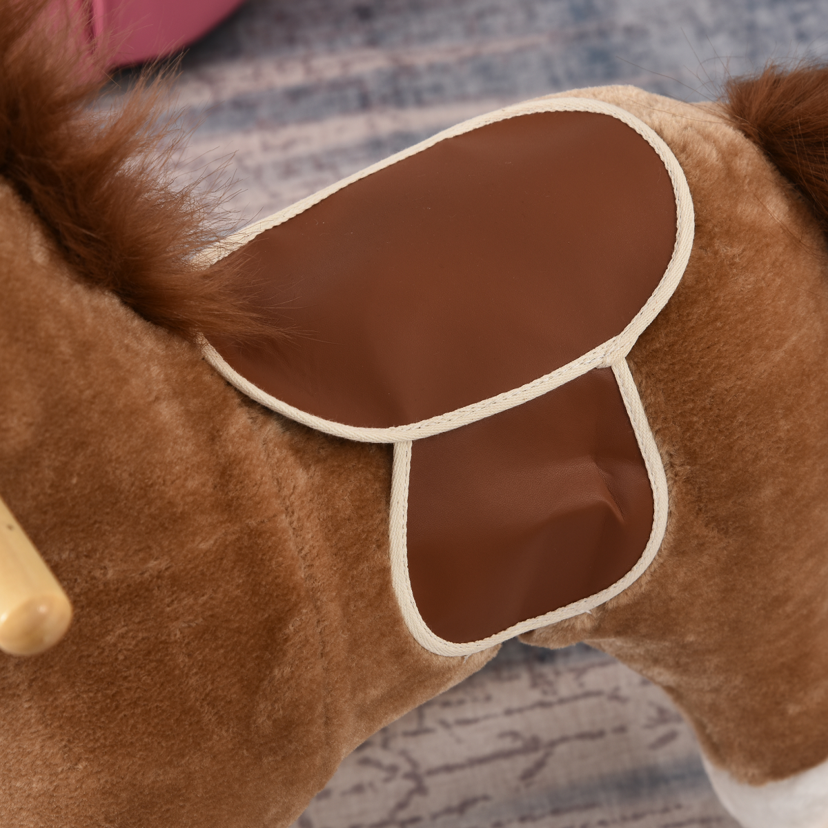 HOMCOM Kids Plush Rocking Horse with Moving Mouth, Wagging Tail and Sounds – Ride-On Toddler Rocker, Brown