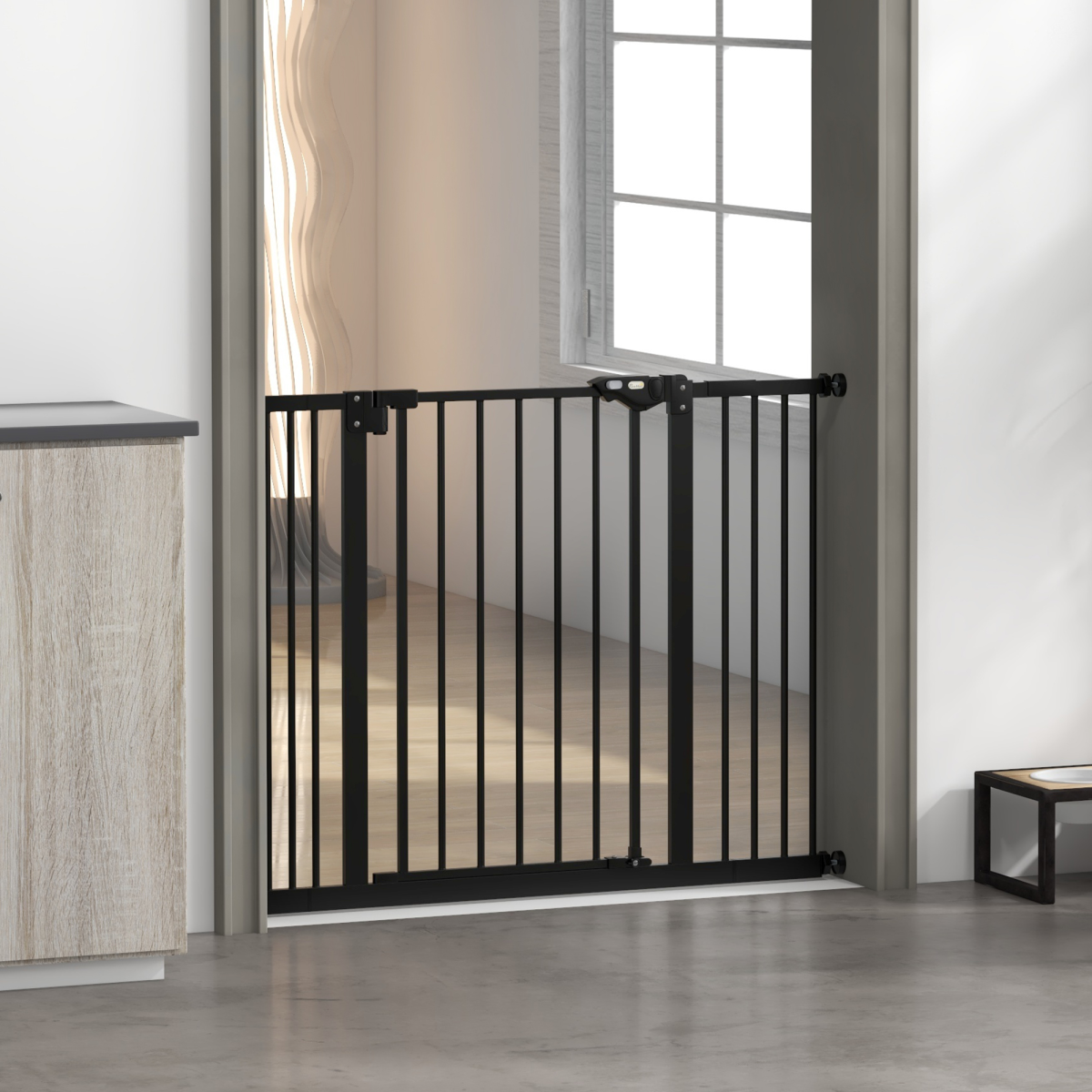 PawHut Adjustable Safety Gate with 2 Extensions and 4 Screws – Pet Gate for Doors and Stairs, Black