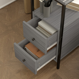 HOMCOM Narrow End Table with 2 Drawers and Storage Shelves – Industrial Sofa Side Table, Grey