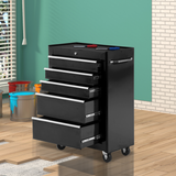 5-Drawer Lockable Steel Tool Storage Cabinet with Wheels – Garage & Workshop Organiser, Black