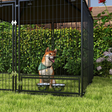PawHut Outdoor Dog House Kennel with Canopy Top & Secure Lock, Rotating Bowl Holder – Black and Brown