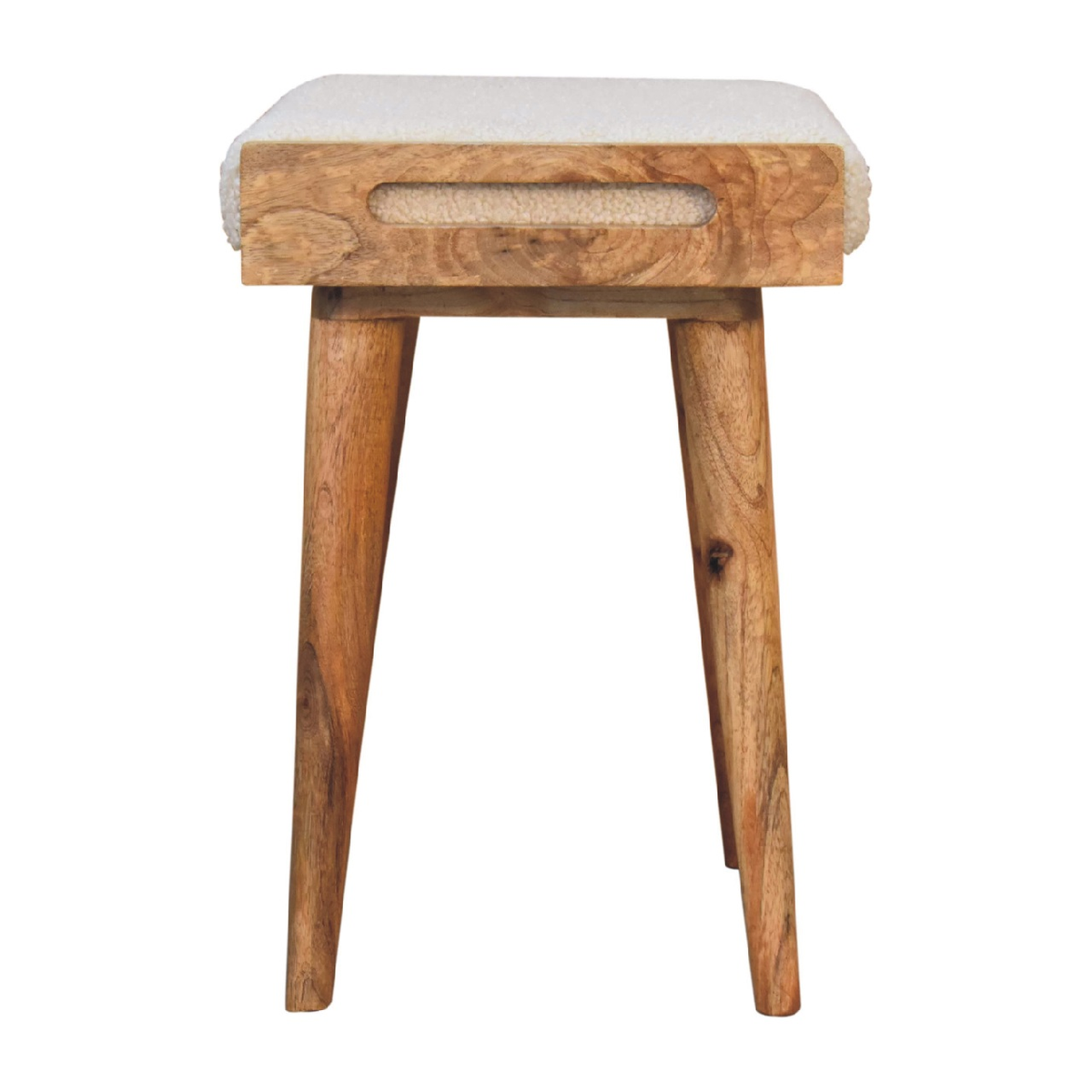 Artisan Furniture Tray-Style Footstool in Solid Mango Wood with Cotton Boucle Upholstery – Cream & Brown