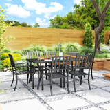 Outsunny 7-Piece Steel Patio Dining Set with 42mm Umbrella Hole – Table & 6 Stackable Chairs, Black