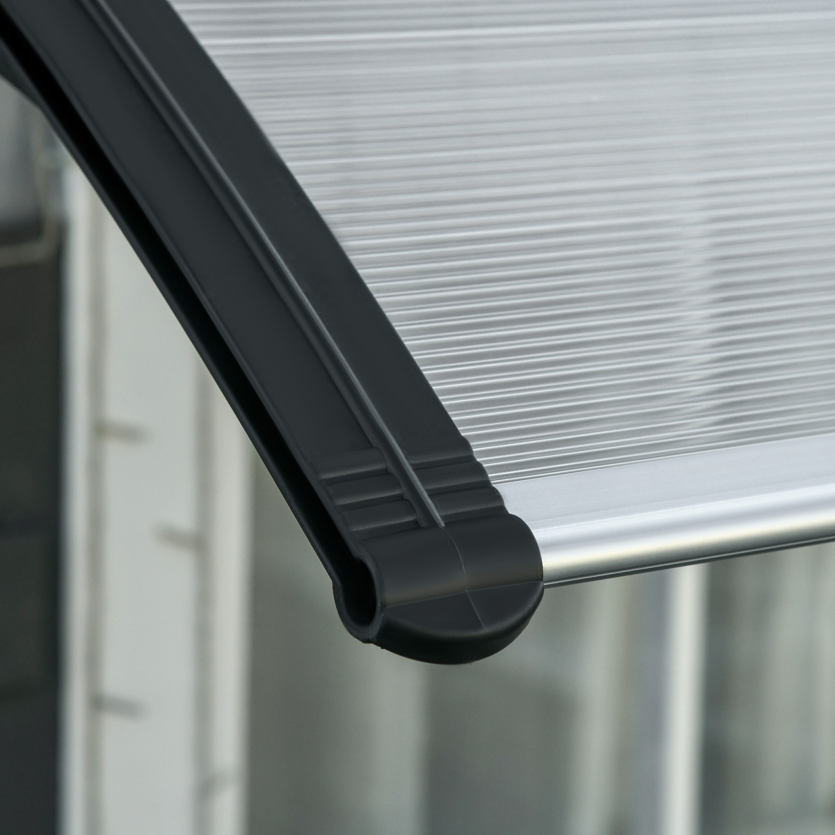 Outsunny Front Door Canopy, 300 x 100cm Curved Polycarbonate Awning – Outdoor Rain Shelter, Clear
