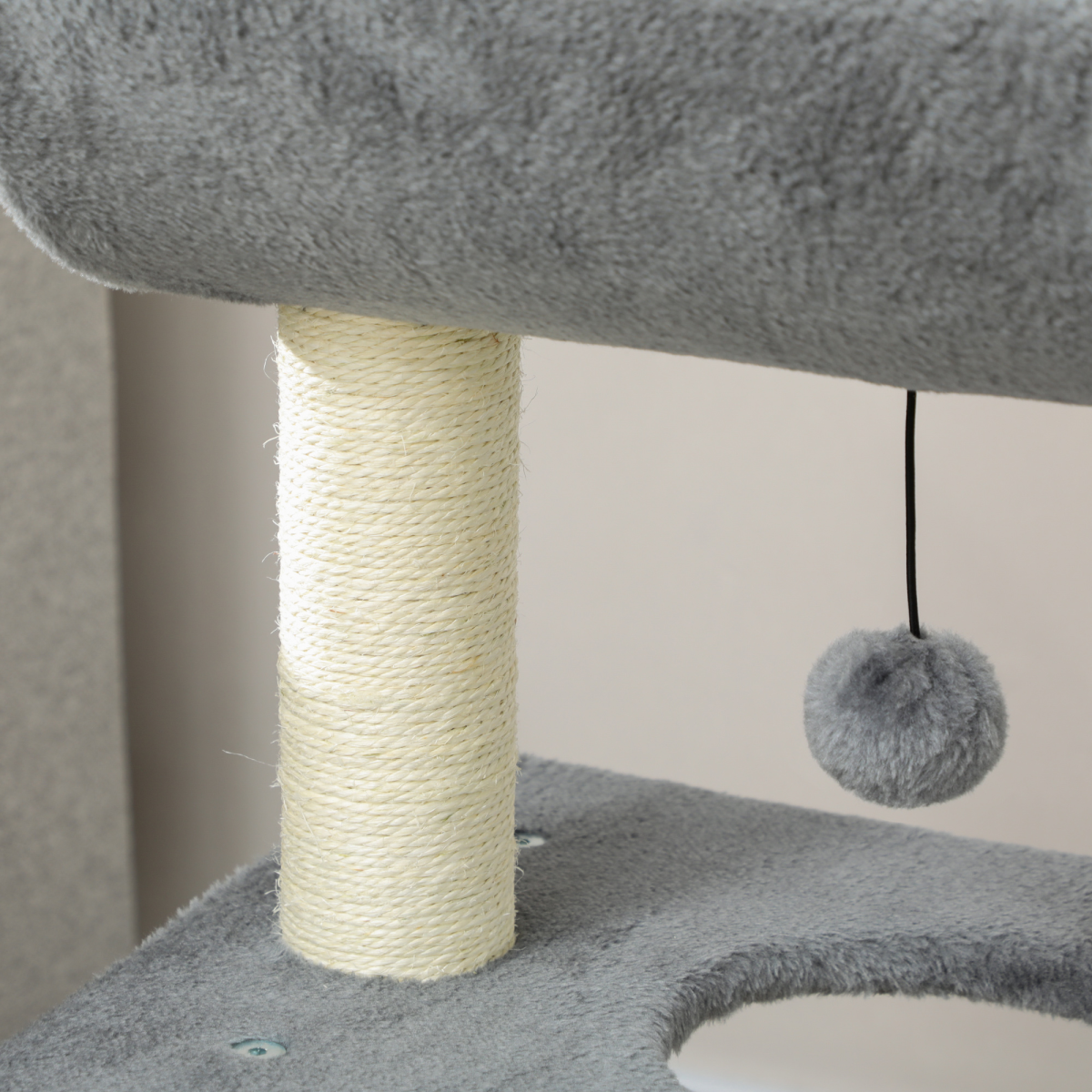 Cat Tree Tower for Indoor Cats with Scratching Posts, Padded Bed and Toy Ball – Light Grey