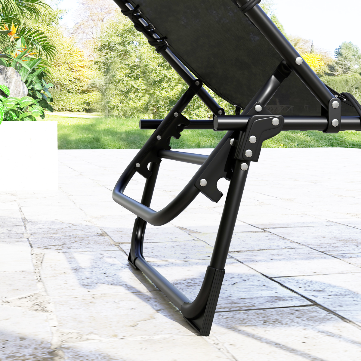 Outsunny Set of 2 Folding Beach Lounge Chairs with 4-Position Recline & Padded Headrest – Steel Frame, Black