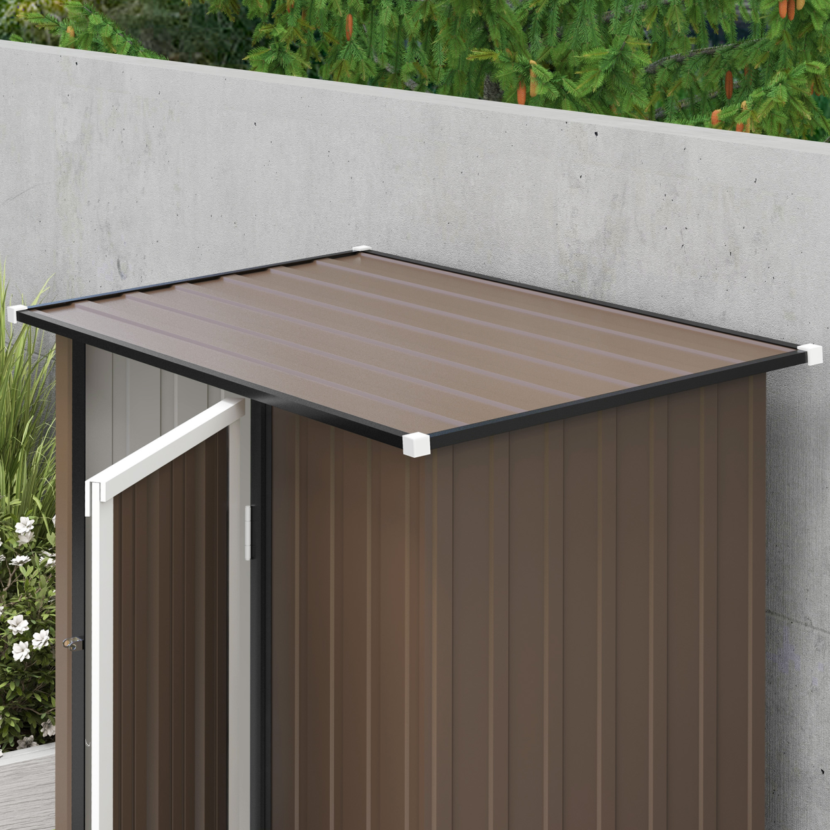 Outsunny Steel Garden Shed with Lockable Hinged Door and Sloped Roof – Outdoor Tool Storage, Brown