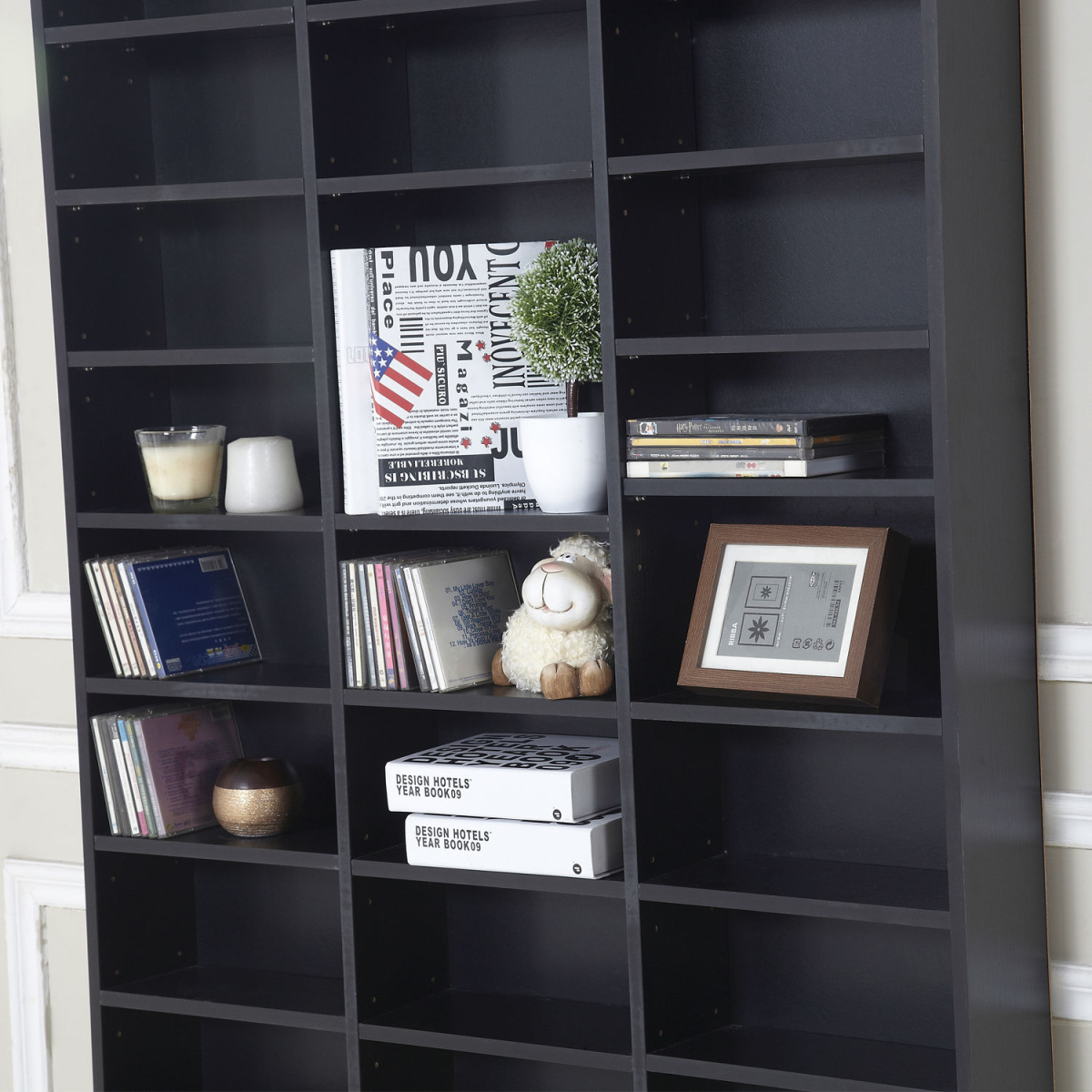 HOMCOM CD & DVD Media Storage Shelves with Contemporary Wooden Frame – Slim Display Tower, Black