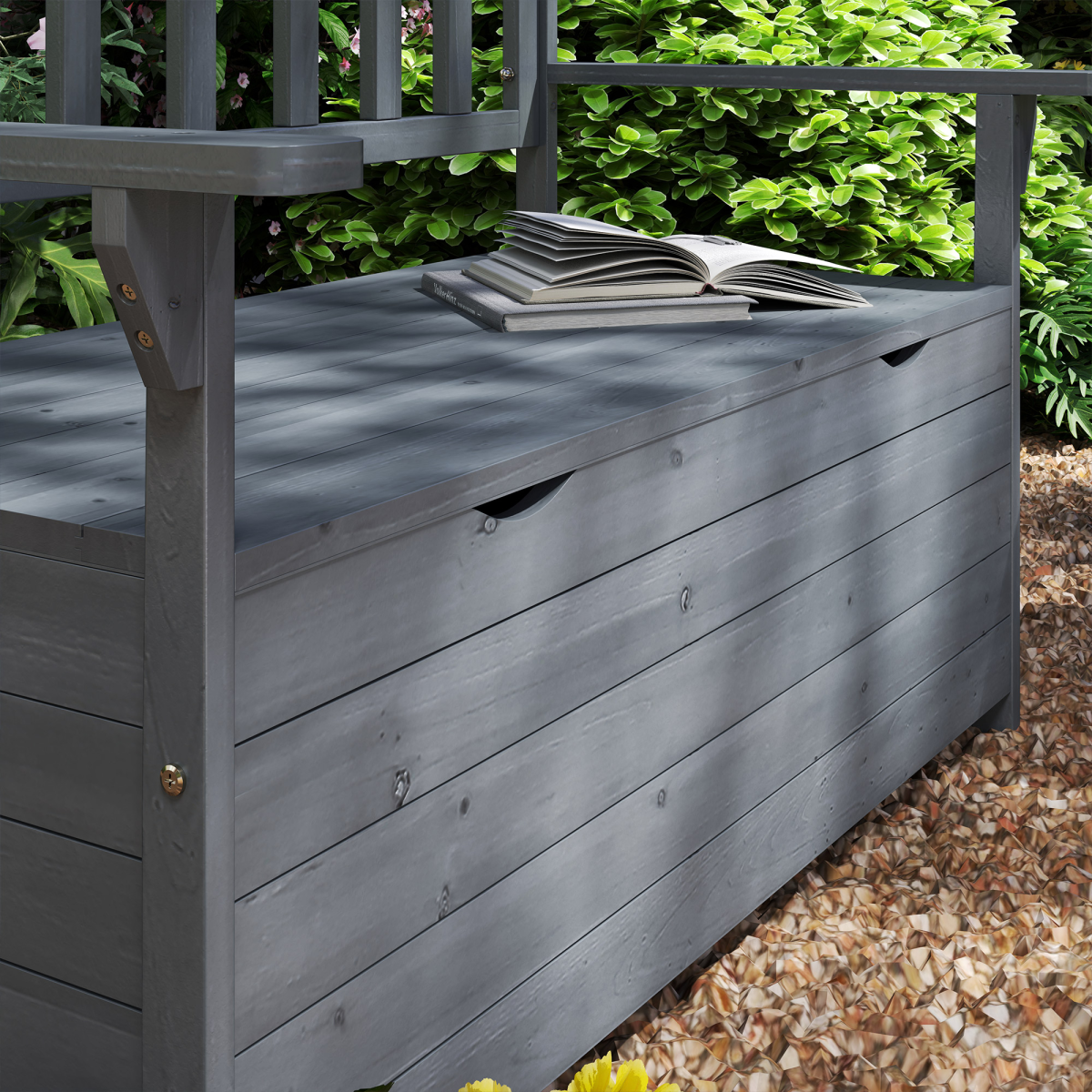 Outsunny 2-Seater Garden Storage Bench with Hidden 164L Compartment – Fir Wood Outdoor Seat, Dark Grey
