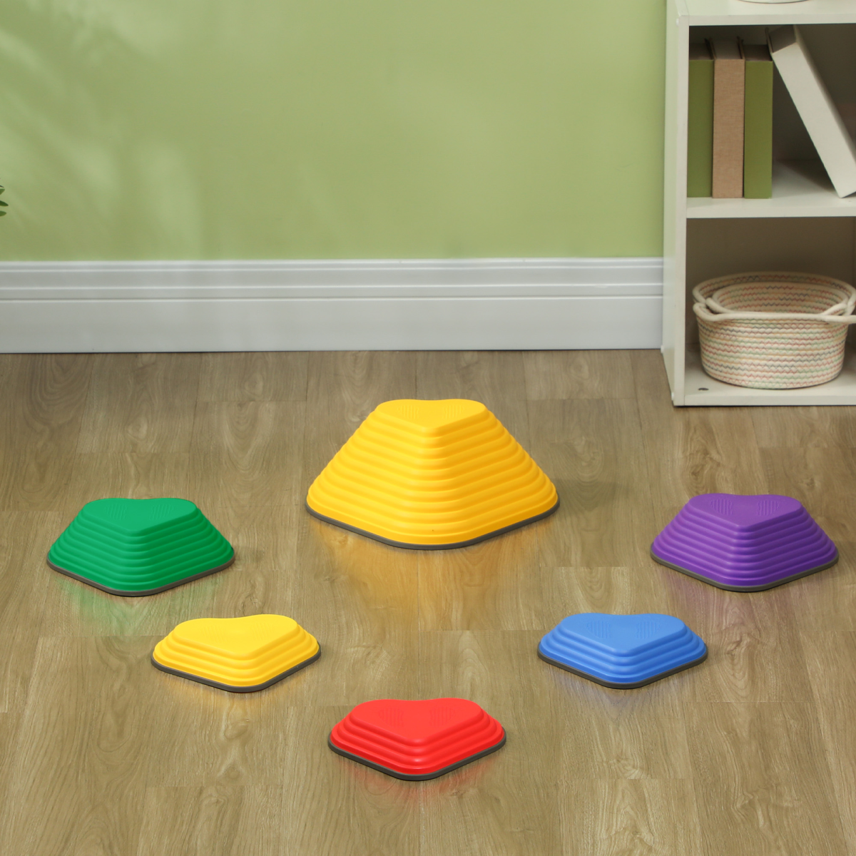 AIYAPLAY 6 Piece Kids Stepping Stones Set – Non-Slip Stackable River Stones for Balance & Coordination
