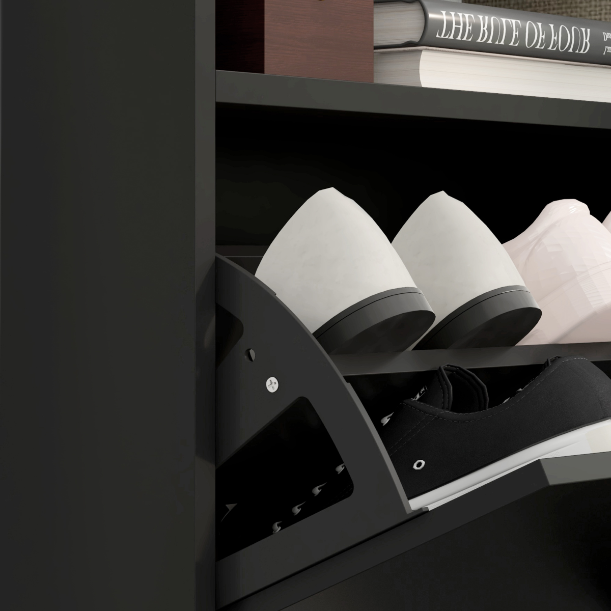 HOMCOM Wall Mounted or Freestanding Shoe Cabinet with 2 Flip Drawers – Slim Hallway Storage, Black