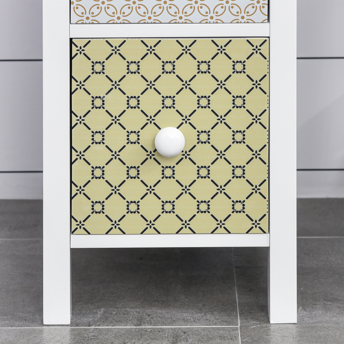 HOMCOM 4-Drawer Storage Cabinet with Patterned Drawers & Anti-Tipping Straps – Slim Tallboy for Bedroom