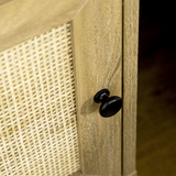 HOMCOM Rattan Nightstand with Cabinet and Shelf – Bedside, Side or Telephone Table, Natural